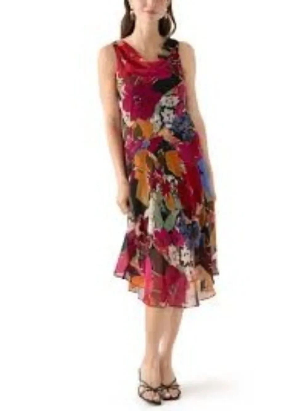Signature Women’s Floral Print Cowl Neck Sleeveless Midi Dress Size 14